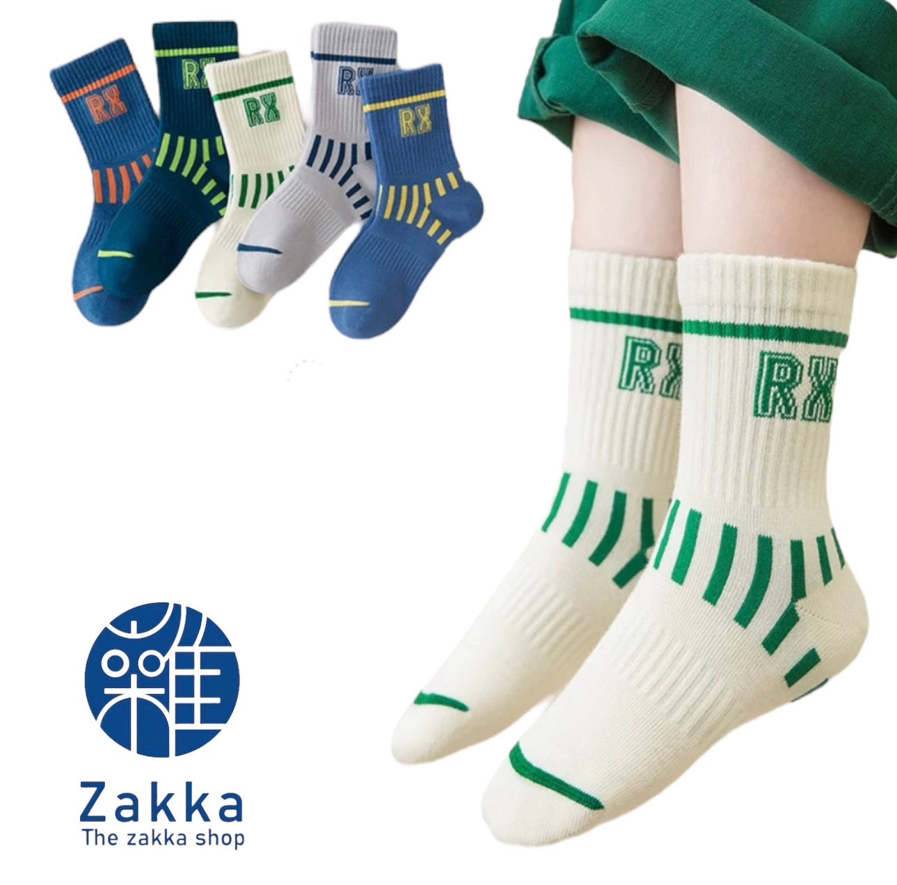 KS-004 Kids High Quality Cotton Crew Socks 5pkt (9-12yrs, 12yr+)