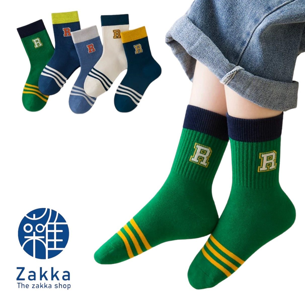 KS-006 Kids High Quality Cotton Crew Socks 5pkt (9-12yrs, 12yr+)