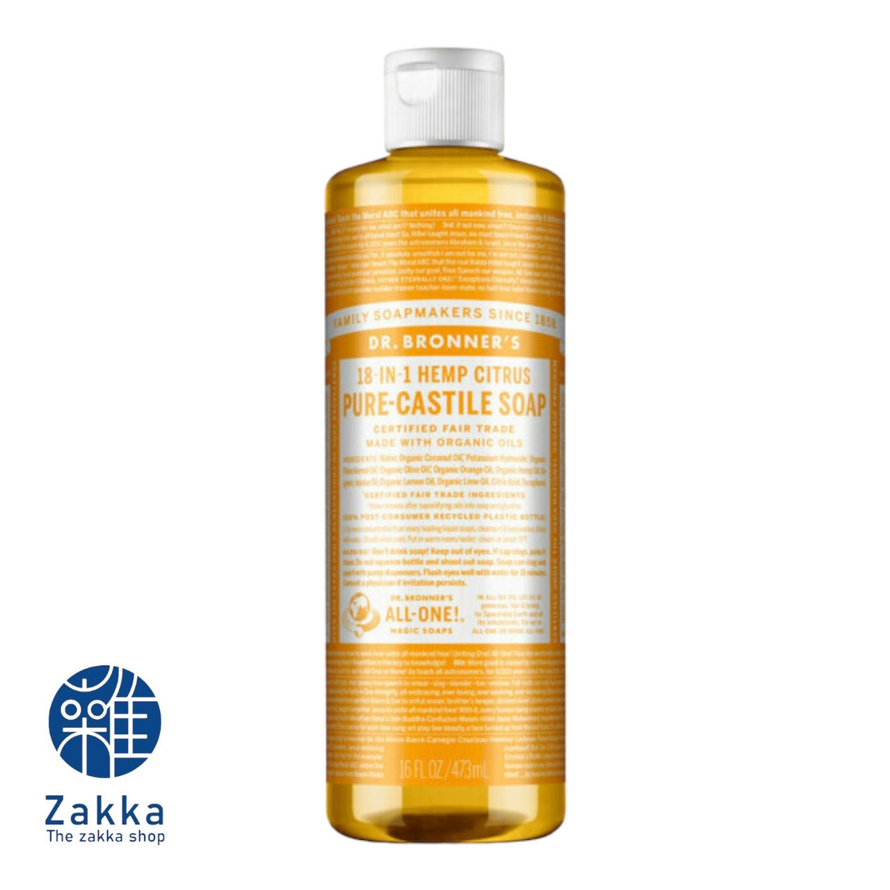 Dr Bronner's 18-In-1 Hemp Citrus Orange Pure Castille Soap 473ml/946ml