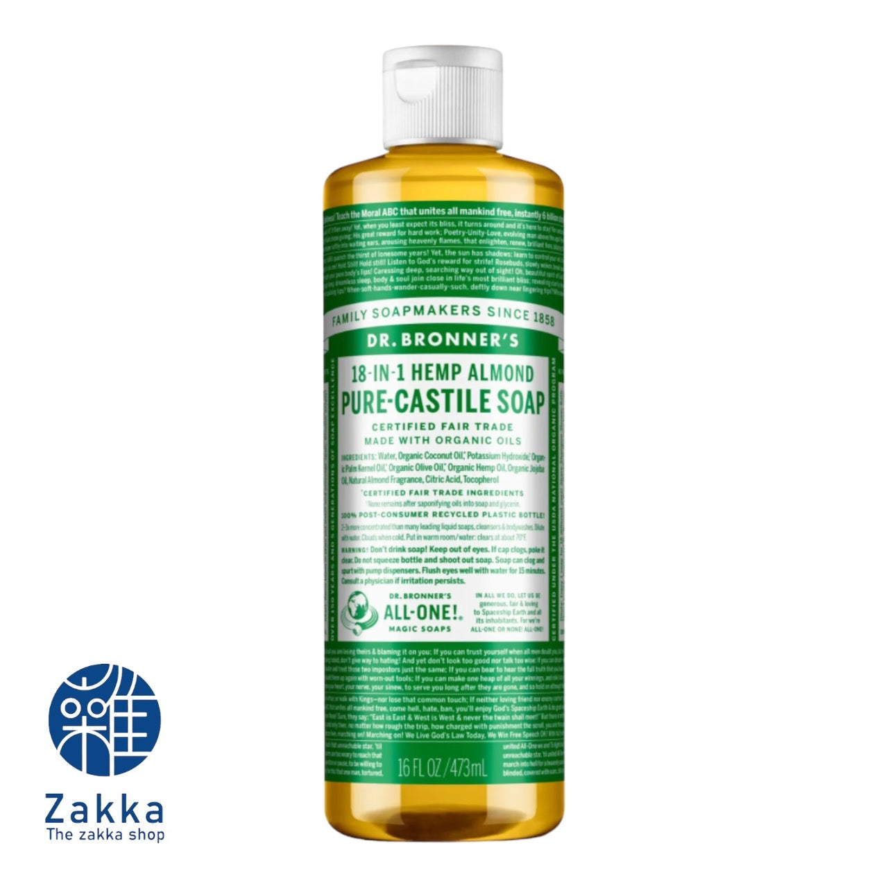 Dr Bronner's 18-In-1 Hemp Almond Pure Castille Soap 473ml/946ml